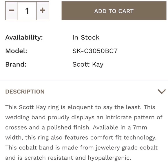Scott Kay 7mm Cobalt Devout Cross Ring - Picture 7 of 8